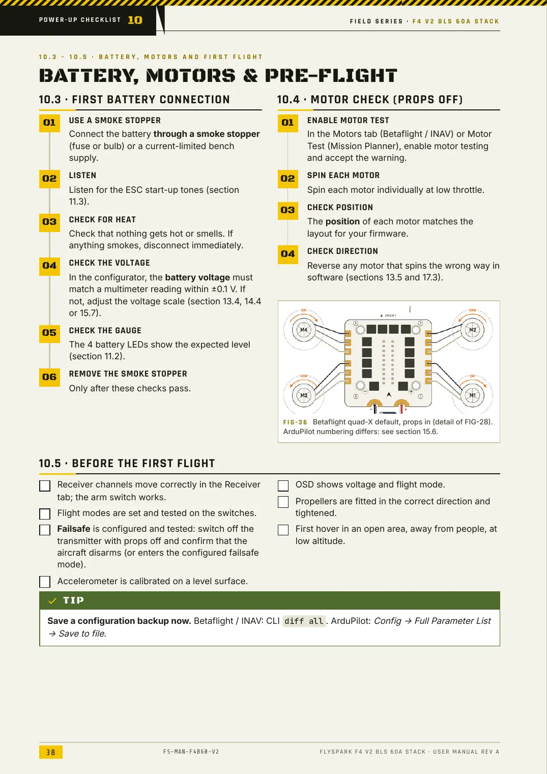 FlySpark F4 V2 BLS 60A Stack — User Manual, page 38