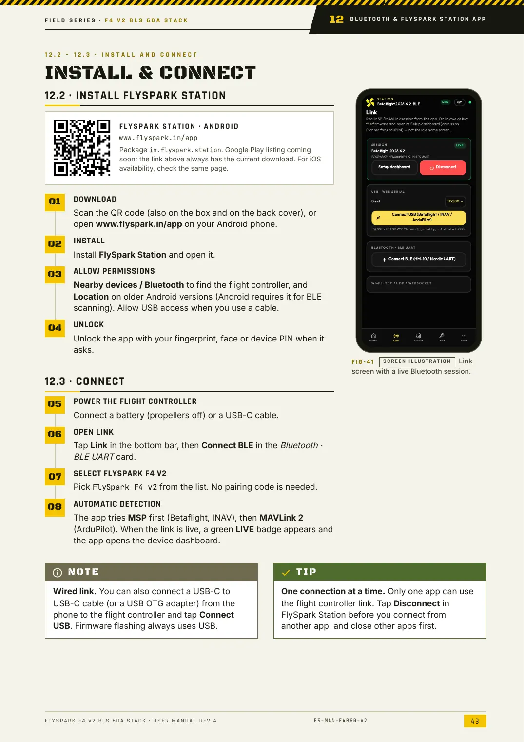 FlySpark F4 V2 BLS 60A Stack — User Manual, page 43