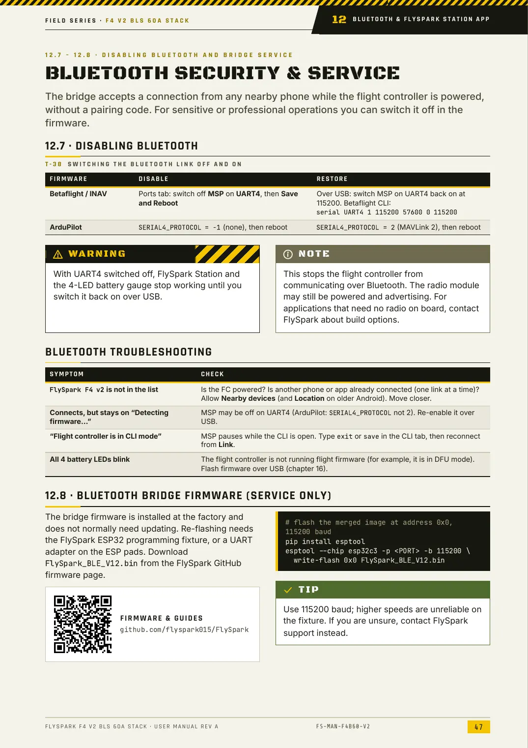 FlySpark F4 V2 BLS 60A Stack — User Manual, page 47