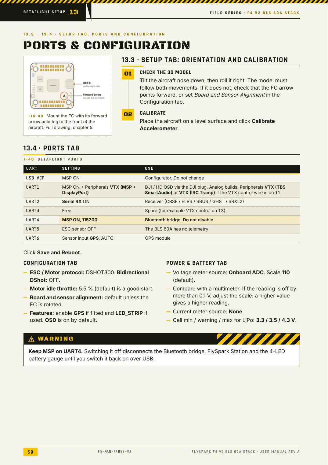 FlySpark F4 V2 BLS 60A Stack — User Manual, page 50