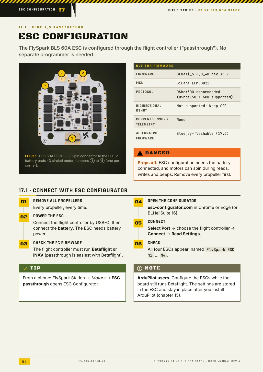 FlySpark F4 V2 BLS 60A Stack — User Manual, page 64