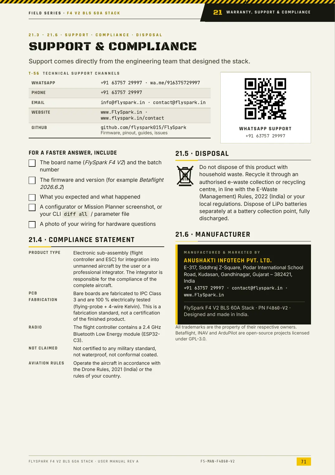 FlySpark F4 V2 BLS 60A Stack — User Manual, page 71