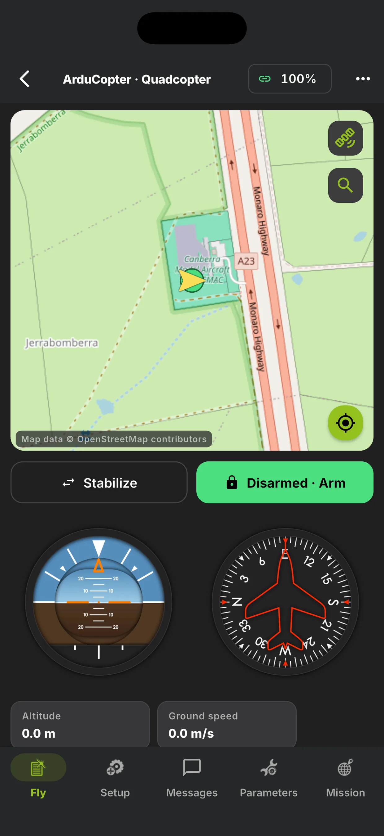 ArduPilot HUD on iPhone in FlySpark