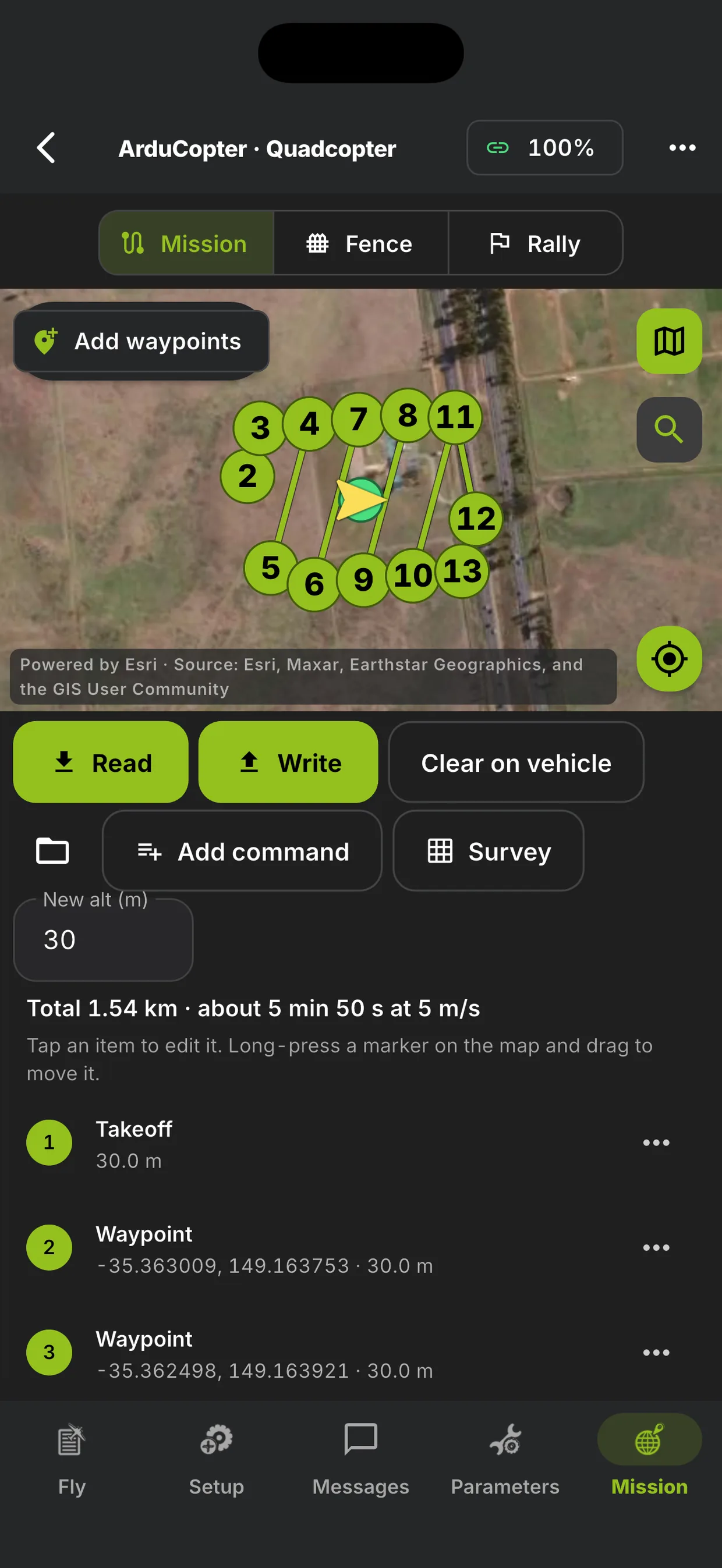 Mission planner on iPhone in FlySpark