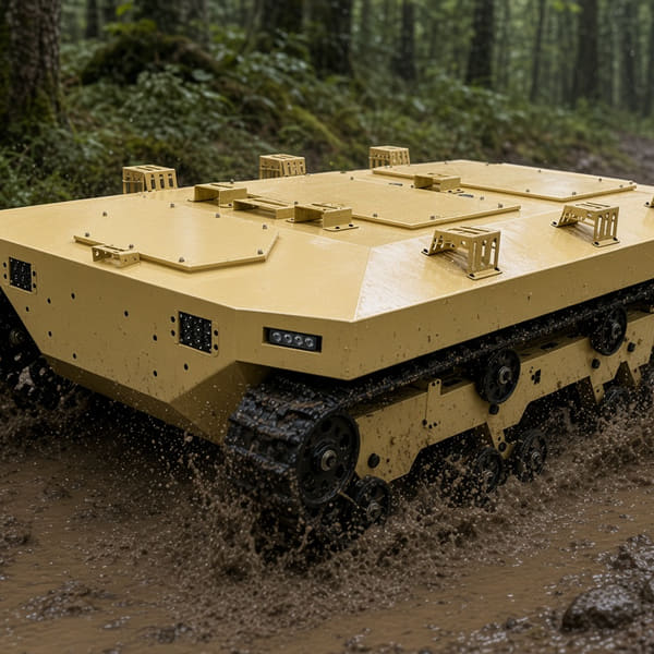 TK2100 tracked UGV wading through water