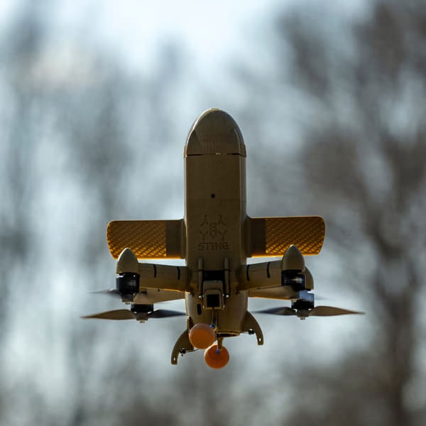 High-speed FPV interceptor drone in flight