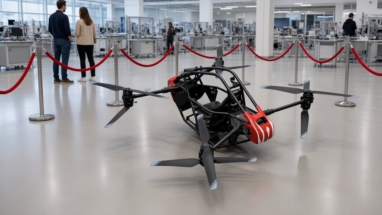 FlySpark AL-80 / AL-120 electric VTOL aircraft on static display at an exhibition and aerospace lab
