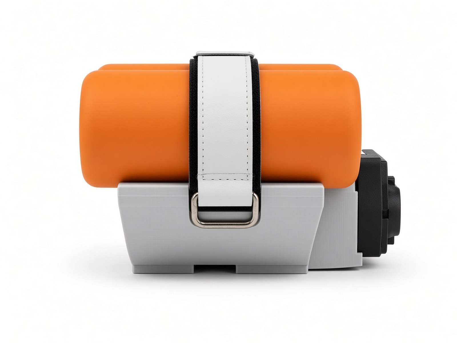 FlySpark 60ZD2 drone payload dropper side profile showing the low 46 mm body, strap buckle and rear servo housing