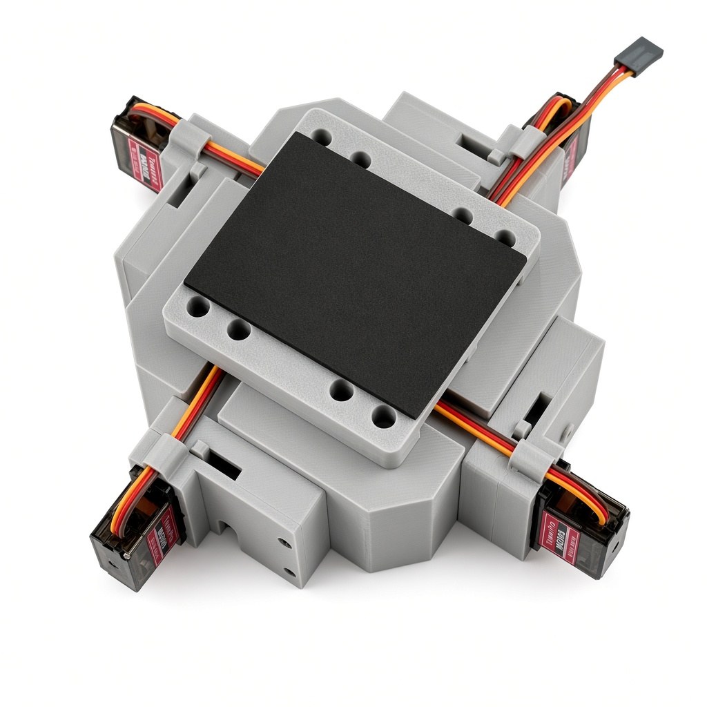 FlySpark First-Aid Kit Drone Dropper 4-lock top view showing the foam-padded mounting plate and four servo release locks