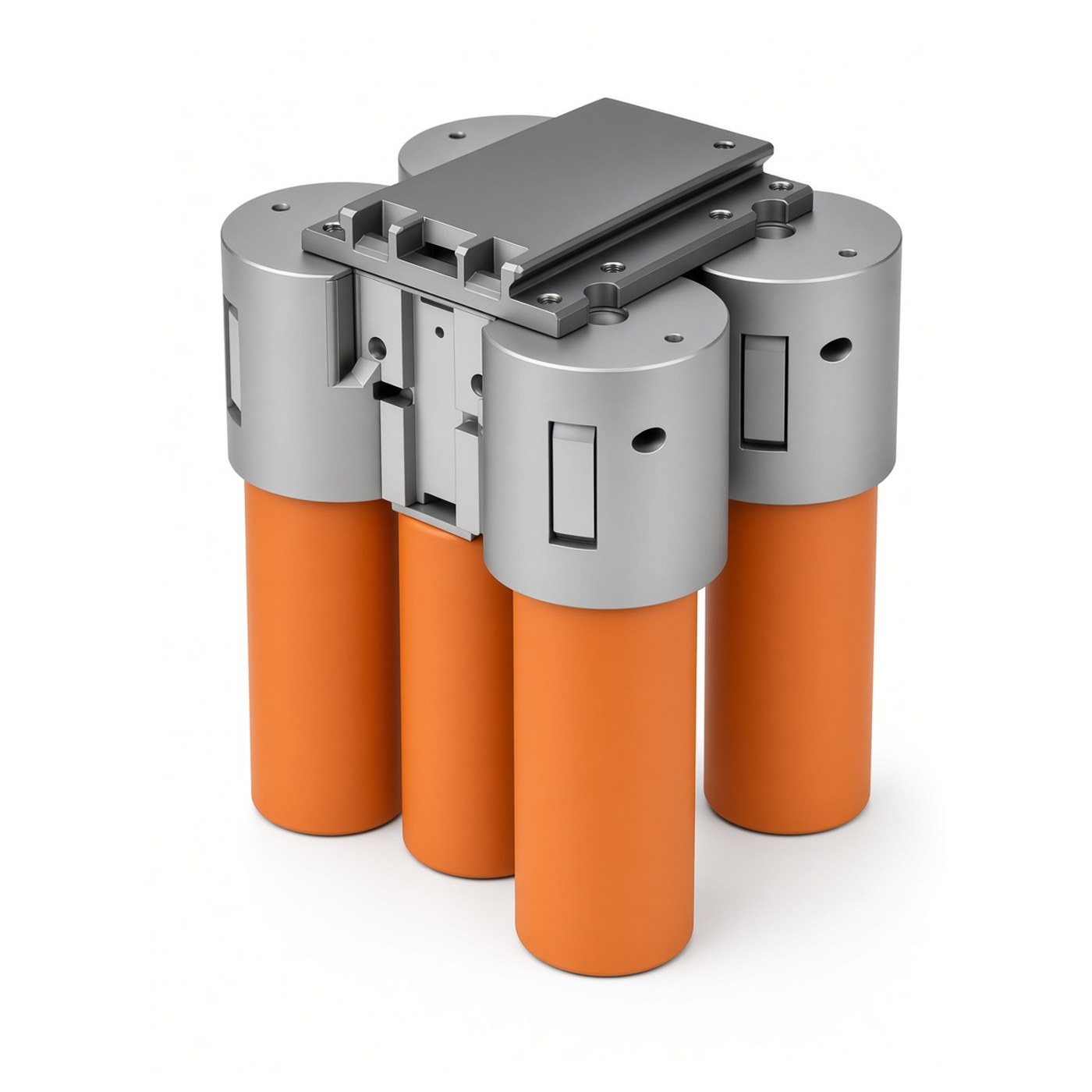 FlySpark LD35-4 drone payload dropper loaded with four plain orange inert training cylinders