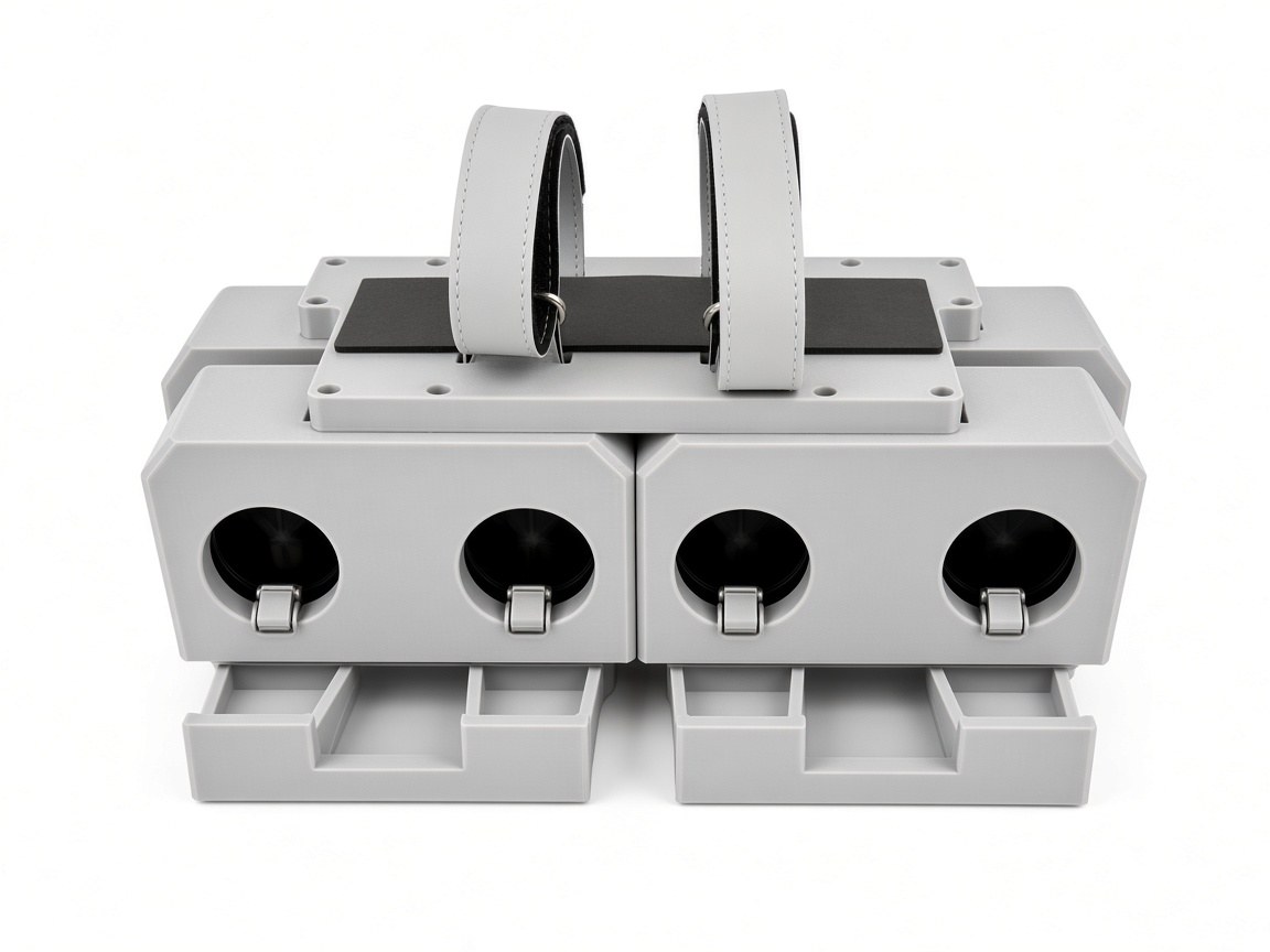 FlySpark PWD multi-channel drone dropper front view with four round payload ports, buckle latches and loading ledges