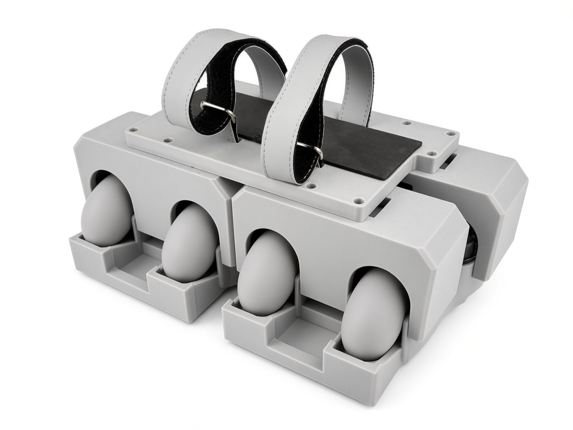 FlySpark PWD drone dropper loaded with plain grey inert training dummies in each parallel-latch channel