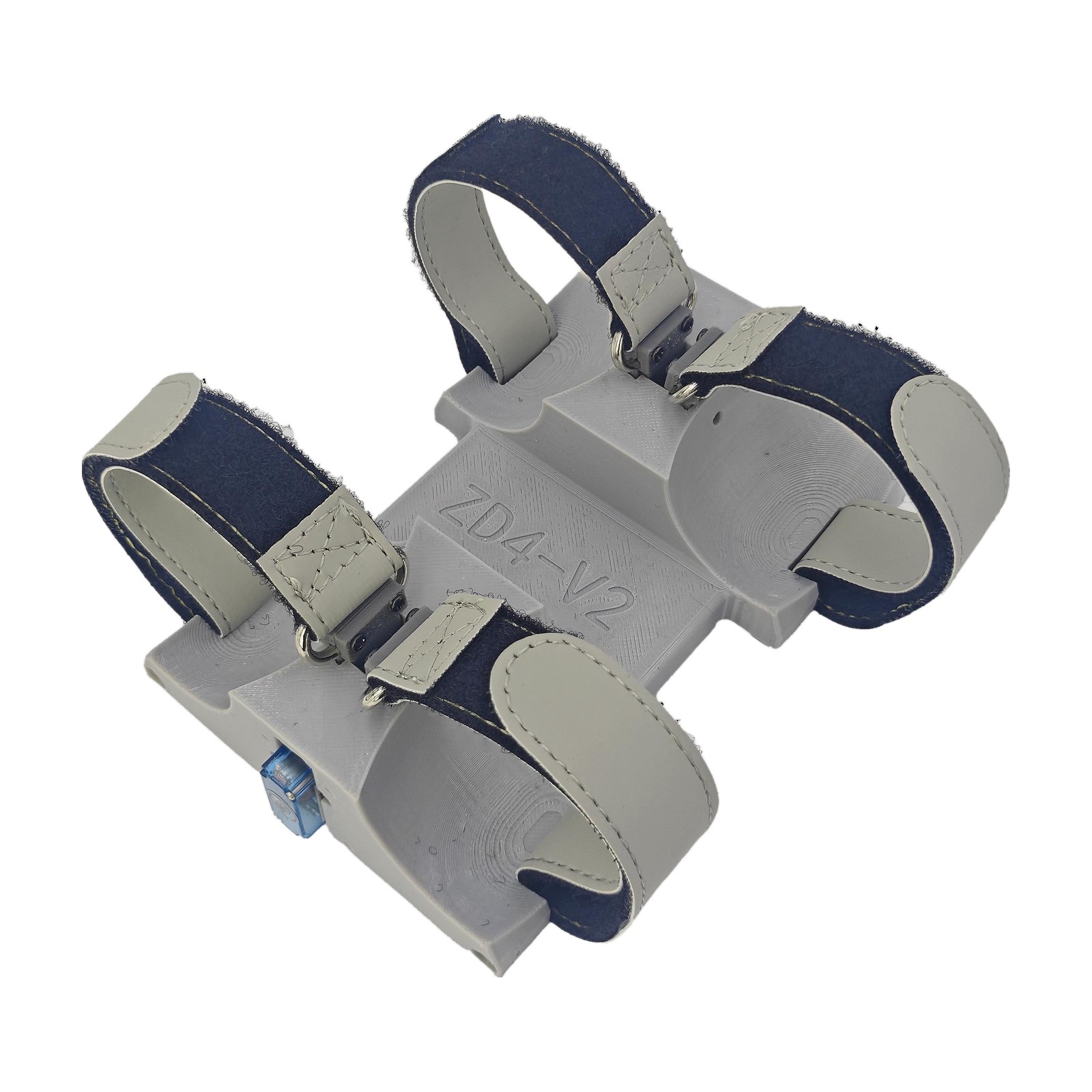 FlySpark ZD4 4-channel drone payload dropper with four curved cradles and hook-and-loop strap latches