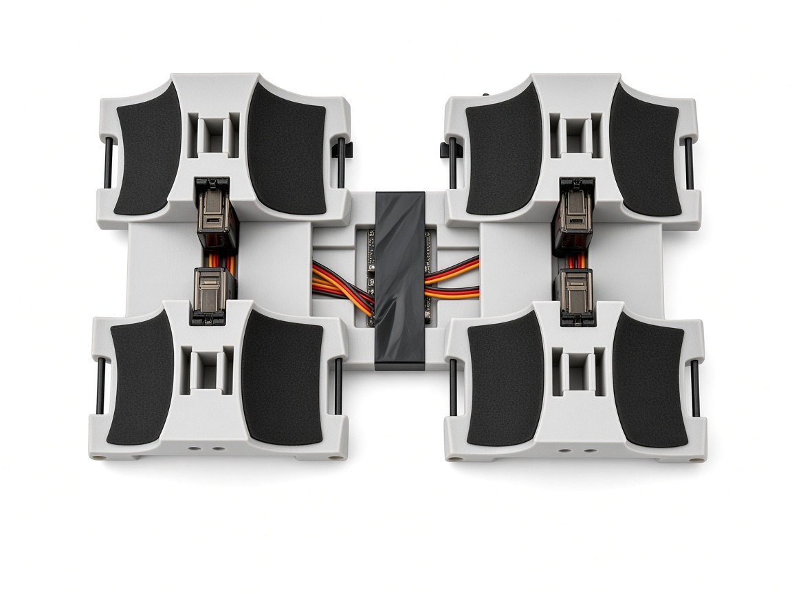 FlySpark ZD8 drone payload dropper top view showing four twin-station modules, eight foam-lined cradles and central control board