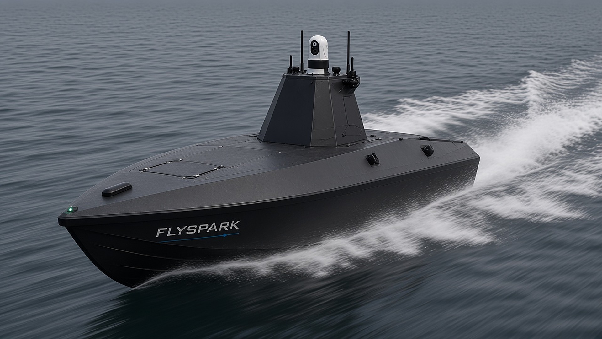 FlySpark SeaScout S8 uncrewed surface vessel running at 55kt across open sea